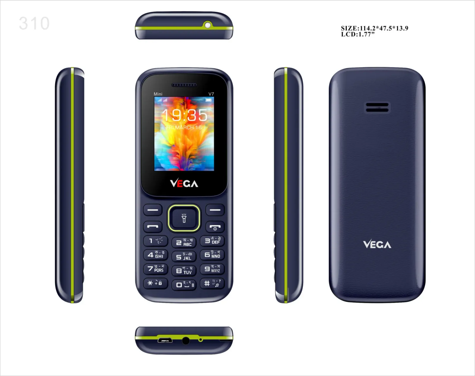 Vega V7 Mini Feature Button Mobile Phone 1000MAH Battery Strong Network Stylish Update Model